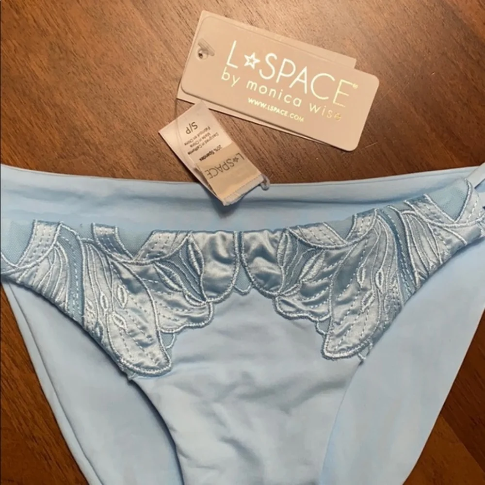 L*Space Jean Top Claude Bottoms Bikini Blue Full Set Satin